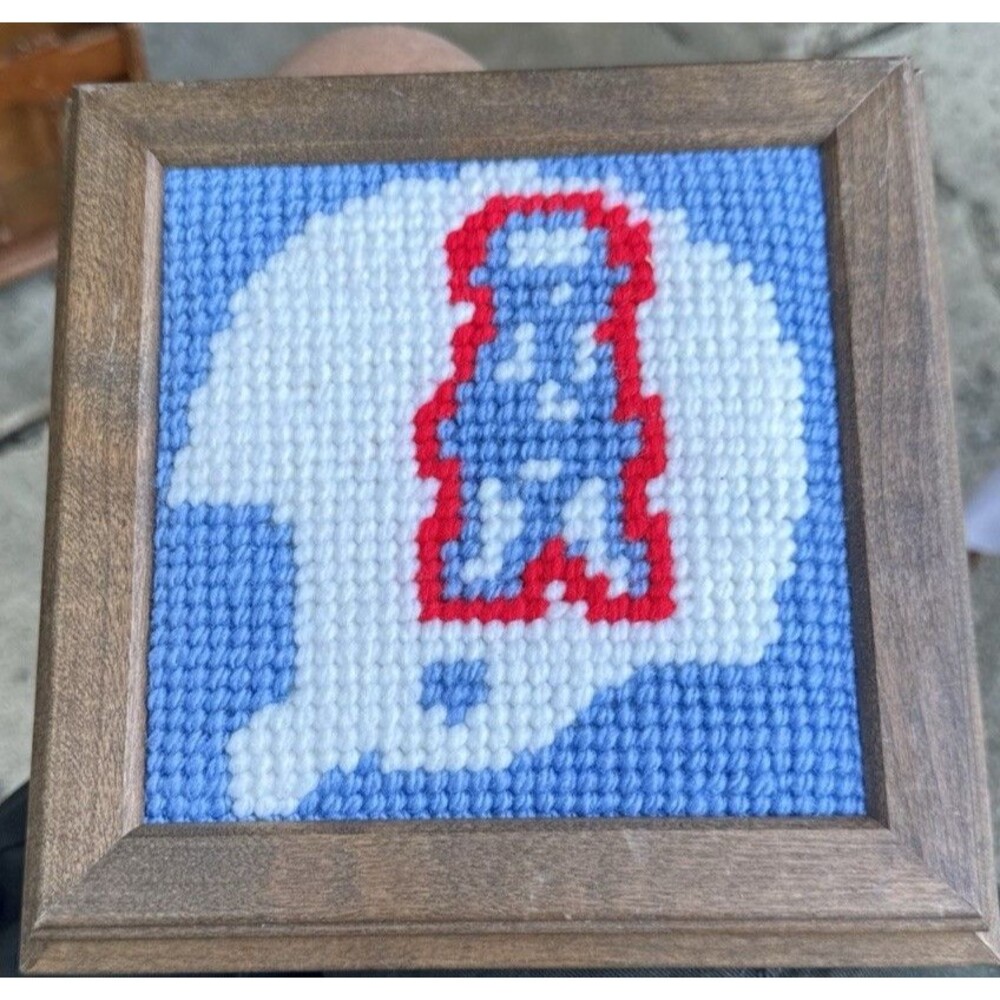 Vtg Houston Oilers NFL Football Team Completed Cross Stitch hand made